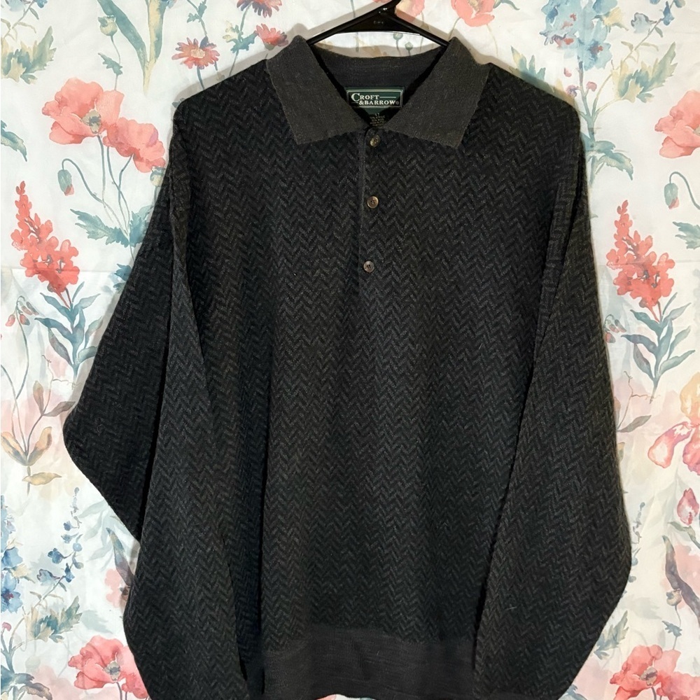 Vintage Croft & Barrow Dark Gray Long Sleeve Polo Shirt